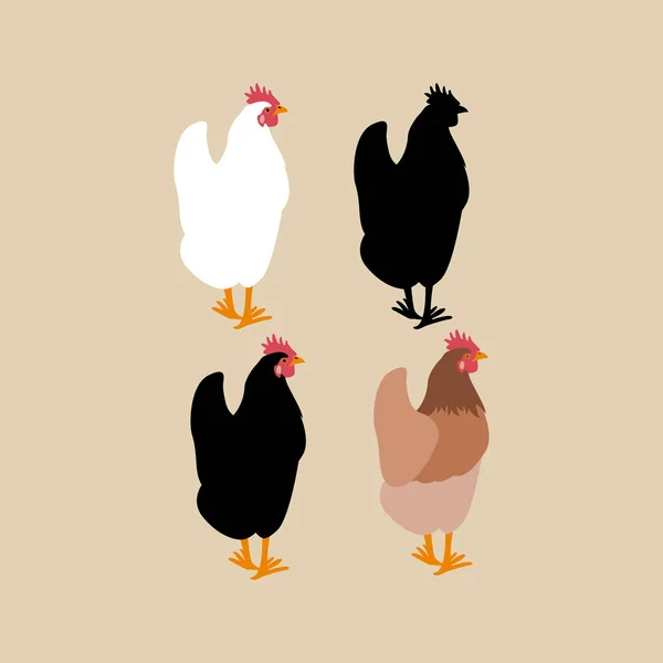 Tavuk vektör çizim düz stil siluet siyah — Stok Vektör