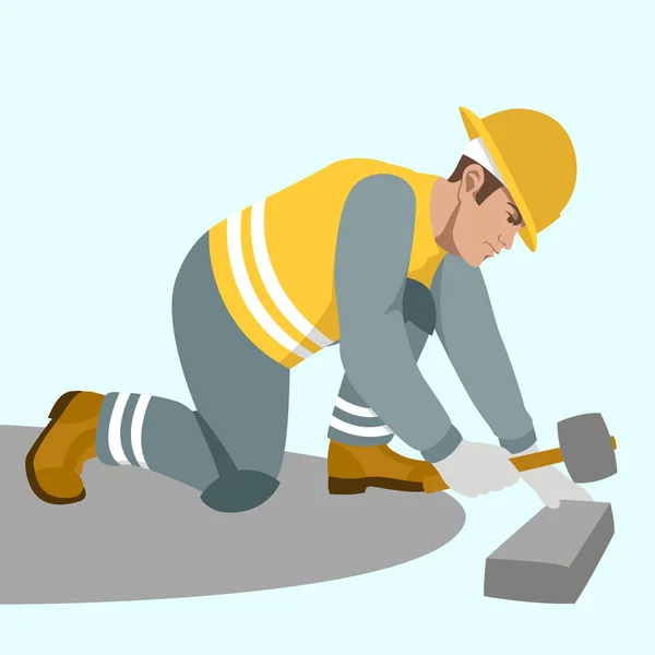 Constructor trabajador repara la ilustración vector pavimento — Archivo Imágenes Vectoriales