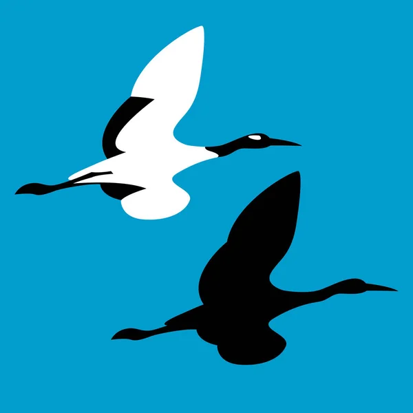 Kraan vogel vector illustratie vlakke stijl zwart silhouet — Stockvector