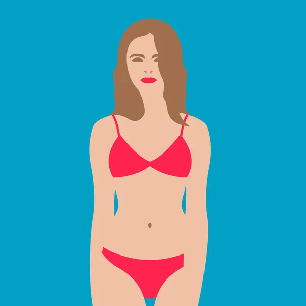 Mvector ábrán piros bikini szexi gyönyörű nő — Stock Vector