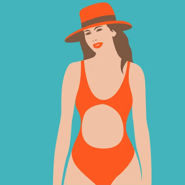 Sexy bela mulher em vermelho biquíni mvector ilustração — Vetor de Stock