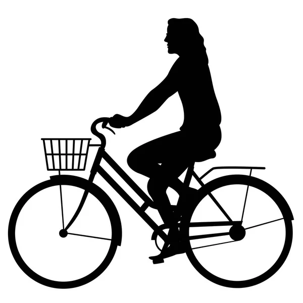 Chica en un vector de bicicleta ilustración negro silueta perfil — Archivo Imágenes Vectoriales