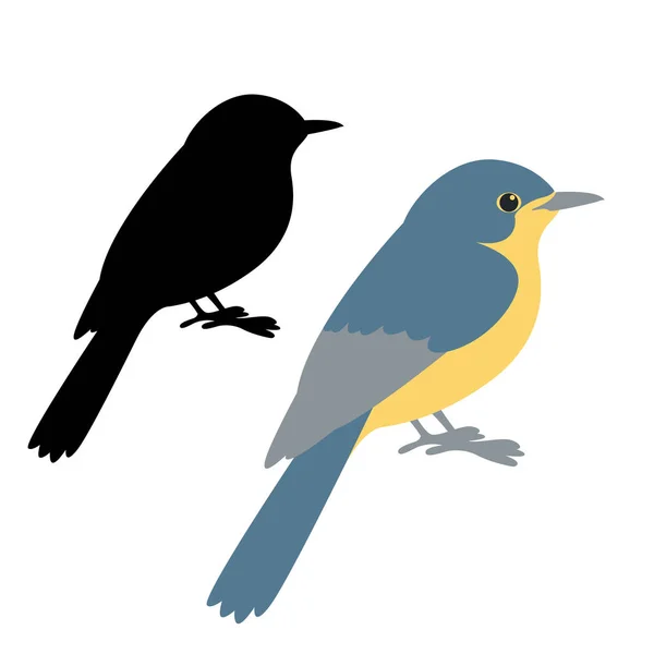 Modrá flycatcher pták vektorové ilustrace ploché styl silueta — Stockový vektor