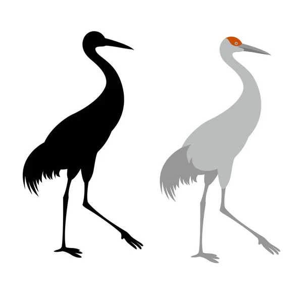 Crane bird vector illustration flat style  black silhouette — Stock Vector
