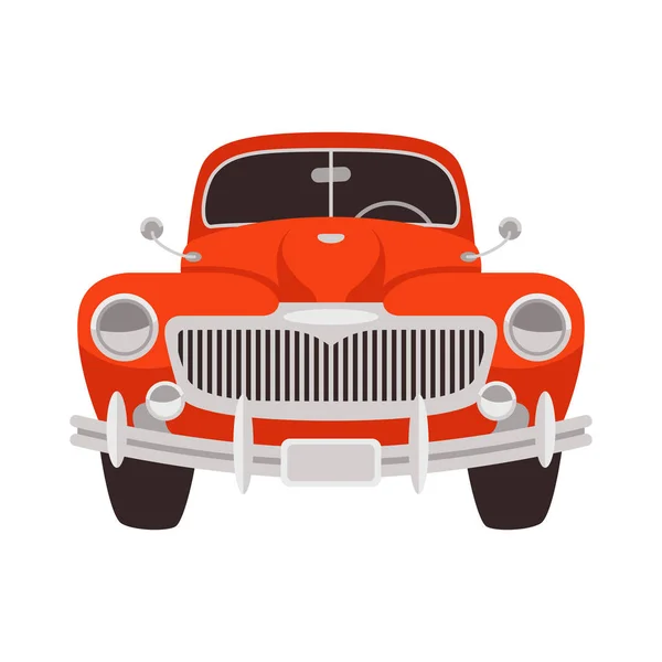 Coche rojo vintage, ilustración vectorial, estilo plano, frente — Vector de stock