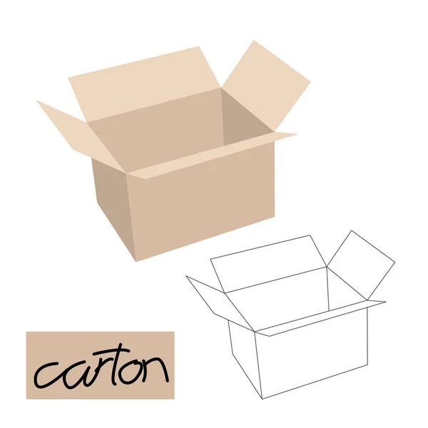 Carton Box Vector Illustration Flat Style Lining Draw Set — Stock Vector