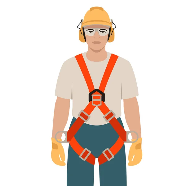 Trabajador Con Cinturones Seguridad Ilustración Vectorial Estilo Plano Vista Frontal — Vector de stock