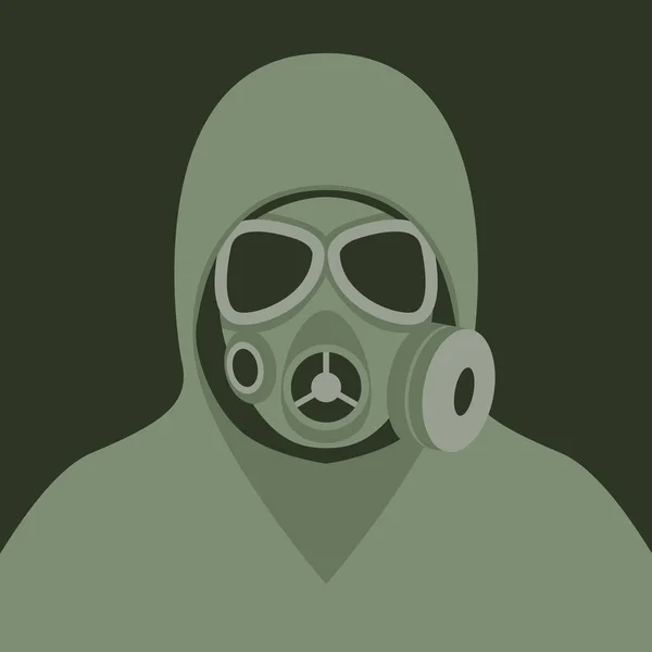 Άνθρωπος Προστατευτική Στολή Και Μάσκα Αερίου Γυαλιά Διανυσματική Απεικόνιση Επίπεδο — Διανυσματικό Αρχείο