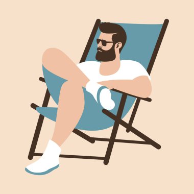 Güvertedeki genç adam, vektör çizimi, düz stil.