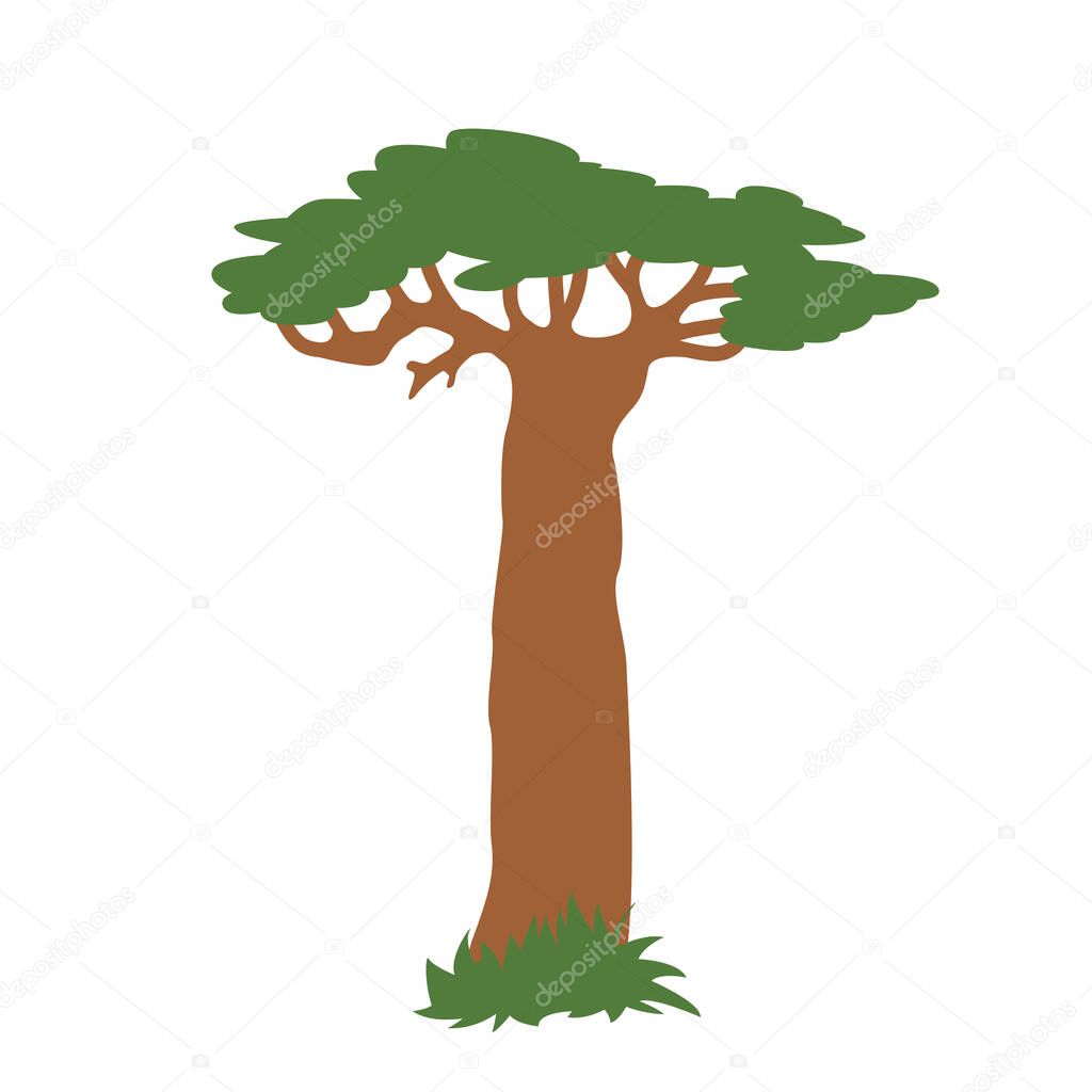 lone baobab tree, vector illustration,flat style