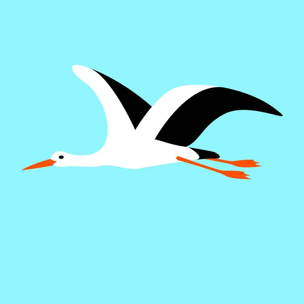 Stork Flying Vector Illustration Flat Style Profile Side — 스톡 벡터