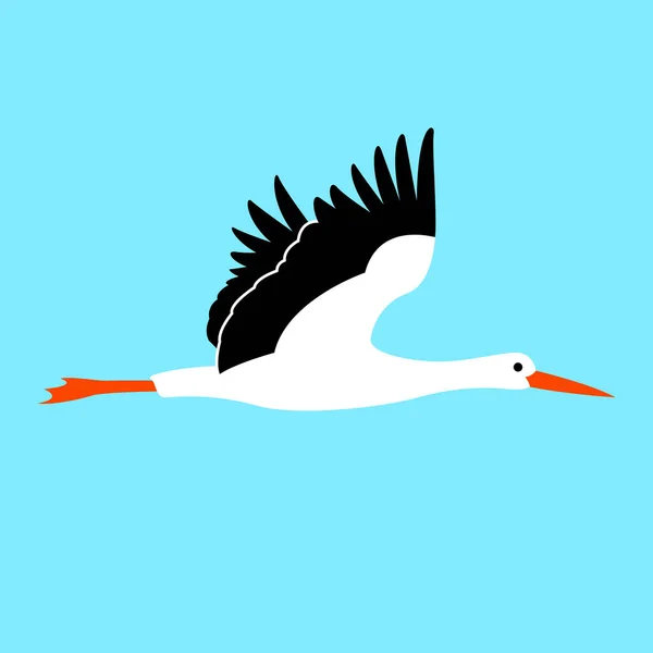Stork Flying Vector Illustration Flat Style Profile Side — 图库矢量图片