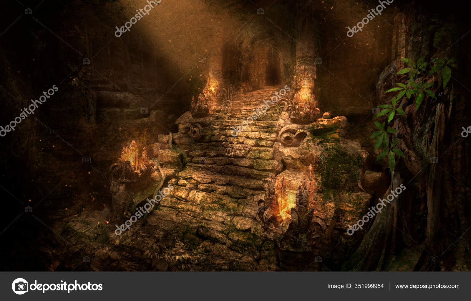 Ancient Ruins Temple Jungle Lit Rays Sun Old Stone Covered Stock Photo By C Warmtail