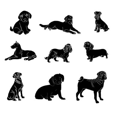 Farklı cins köpeklerin Vector silhouettes