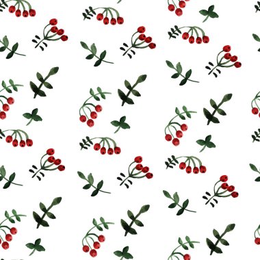 Çilek ve yaprakları ile sulu boya Dikişsiz desen.