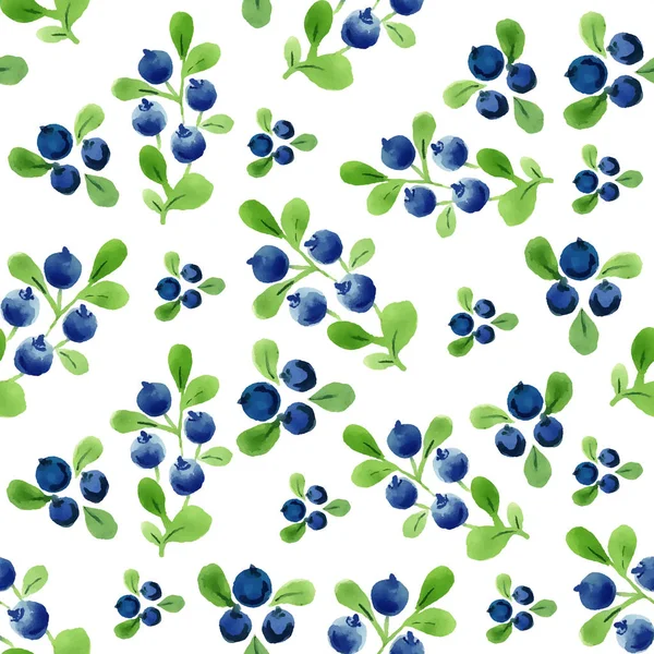 Watercolor seamless pattern with berries and leaves. — Stock Vector