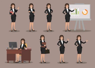 İş kadını çeşitli teşkil etmektedir. Düz tasarım.