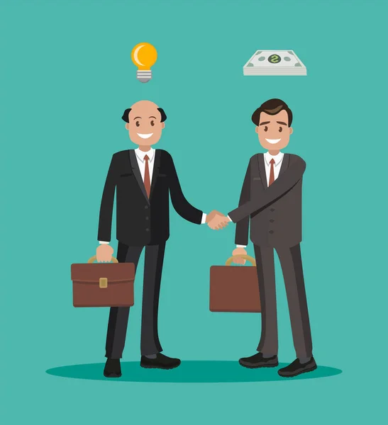 Dois homens de negócios a apertar as mãos a um acordo. Projeto plano . — Vetor de Stock