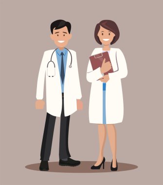 Doktor ve hemşire. Vektör çizim.