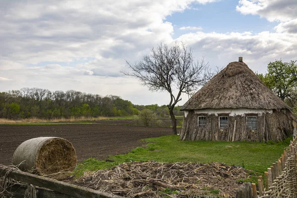 Vecchia Casa Rurale Epoca Stile Ucraino Casa Con Tetto Bestiame — Foto Stock