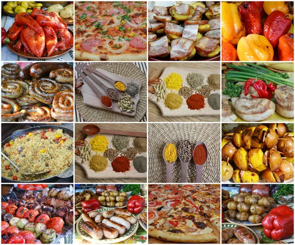 Collage, dishes and spices. — Stock Photo, Image