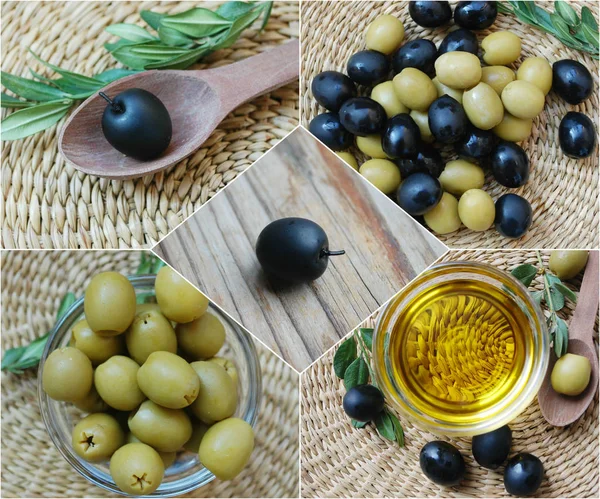 collage, black and green olives