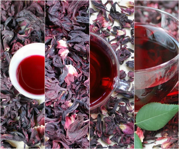 Collage, red tea, hibiscus.