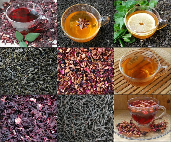 Collage, cuatro tipos de té Imagen De Stock