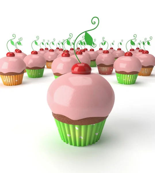 Muchos cupcake con cereza — Foto de Stock