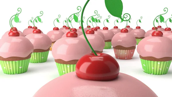 Muchos cupcake con cereza — Foto de Stock