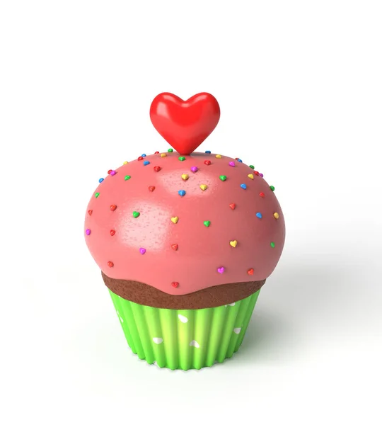 Cupcake with red heart — Stock Photo, Image