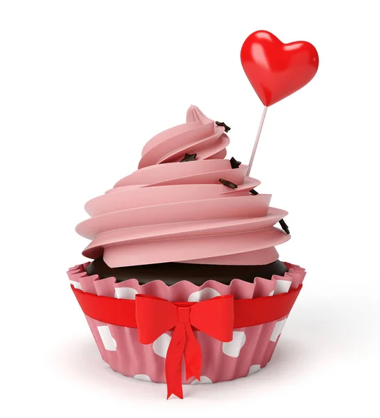 Cupcake Sabroso Rojo Con Cinta — Foto de Stock