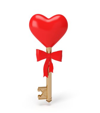 Kırmızı kalpli 3 boyutlu izole anahtar.