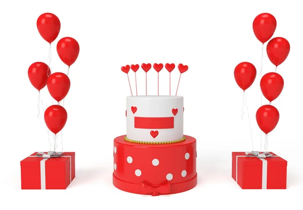 Render Balloon Gift Boxs Birthday Cake — Stock Photo, Image