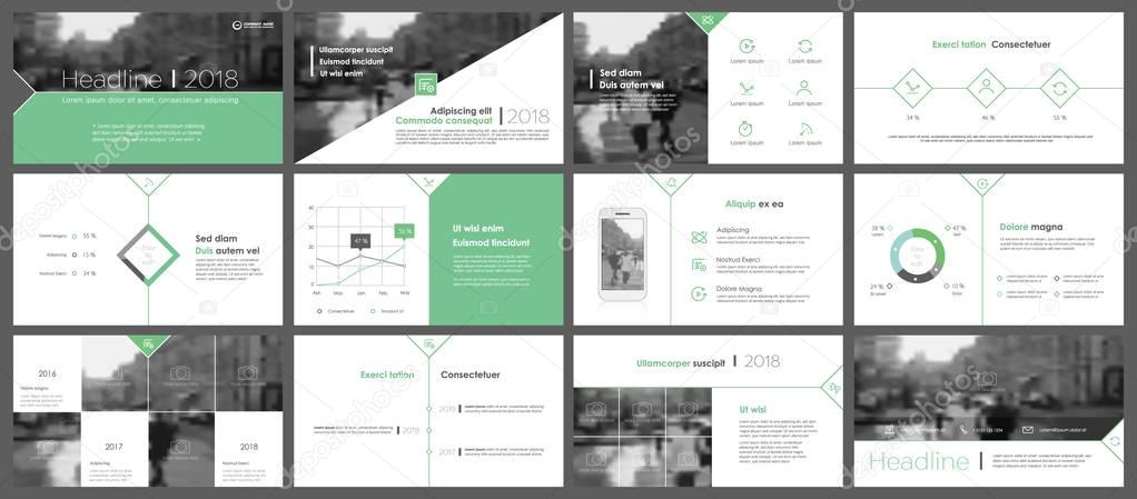 Green elements of infographics and presentation templates