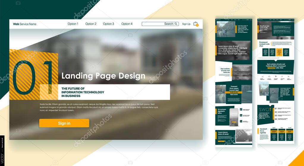 Landing Page Design from Website. Template Vector Business Interface. Landing Web Page UI UX Design. Responsive Blank. Business Social Economy Blog Services Products Company, Corporate User Interface