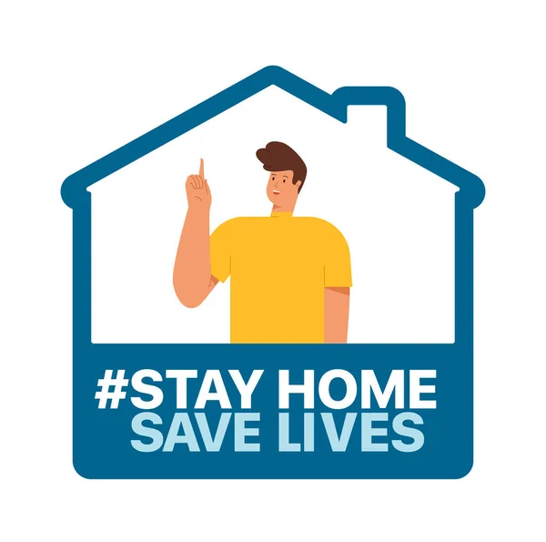 Rester à la maison, sauver des vies. Campagne sur les médias sociaux visant à prévenir la propagation de l'épidémie de coronavirus COVID-19 . — Image vectorielle