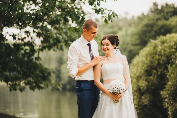 Sposo e sposo avere un momento romantico il giorno del loro matrimonio — Foto Stock