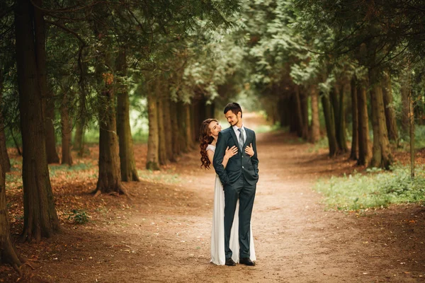 Noiva e noivo tendo um momento romântico em seu dia do casamento — Fotografia de Stock