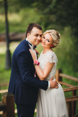 Gelin ve damat onların düğün günü romantik bir an olması