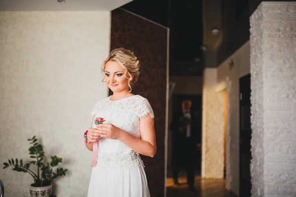 Hermosa novia posando en su día de boda — Foto de Stock