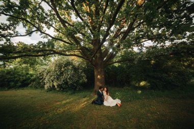 Gelin ve damat onların düğün günü romantik bir an olması