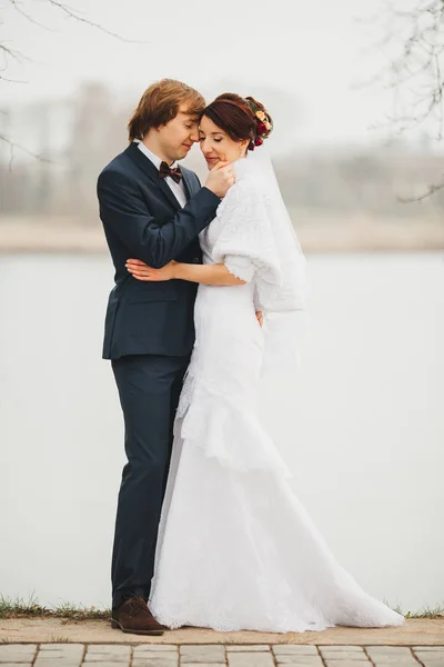 Pár az esküvő, a menyasszony és a vőlegény — Stock Fotó