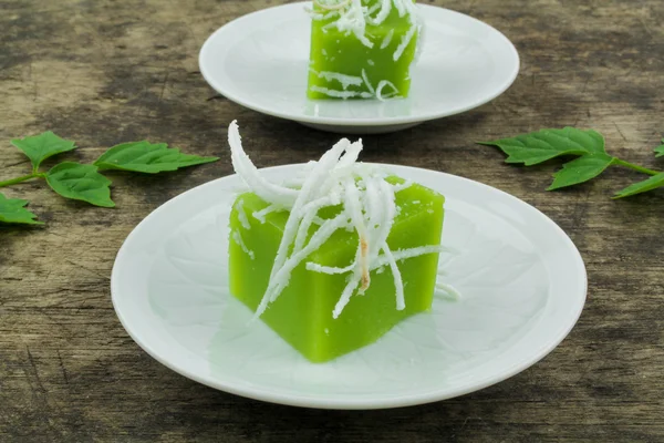 Groene kokosnoot zoete pudding (Thaise dessert) — Stockfoto