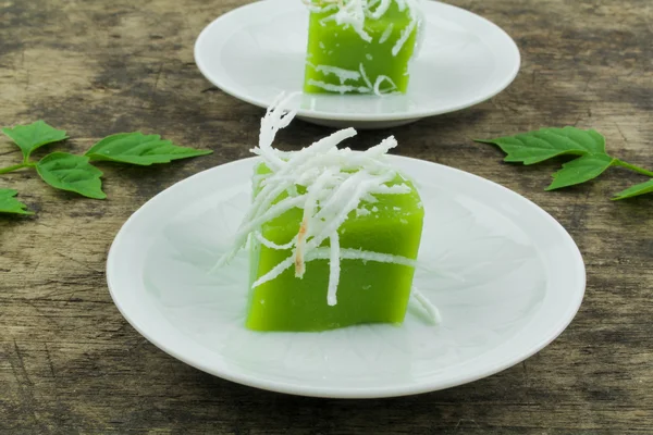 Groene kokosnoot zoete pudding (Thaise dessert) — Stockfoto
