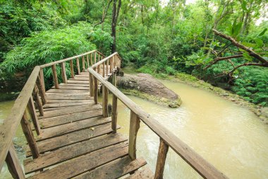 Ahşap köprüden harika bir şelale, Kalasin, Tayland