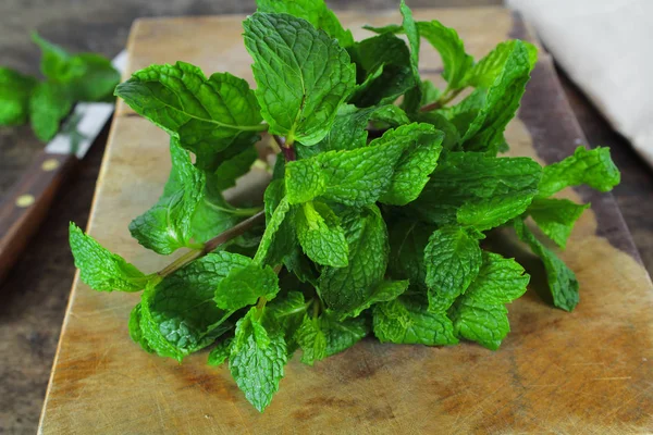 Daun mint, rempah-rempah aromatik, digunakan sebagai bahan untuk membuat es krim dan teh herbal — Stok Foto