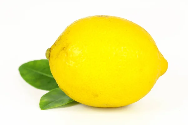 Frische Zitrone ganz und mit Zitronenblatt in Scheiben schneiden — Stockfoto