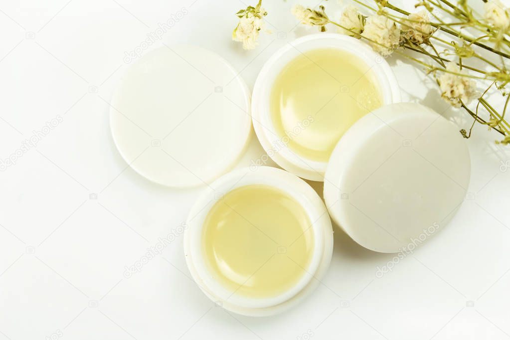 peppermint lip balm gel isolated on white background