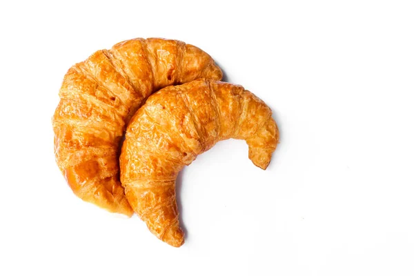 Versgebakken Croissants Witte Achtergrond Bovenaanzicht — Stockfoto